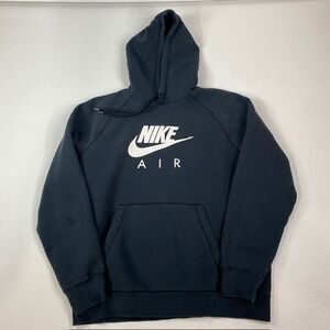Nike‎ Air Hoodie Mens Medium Black Pullover Sweatshirt Graphic Logo Activewear
